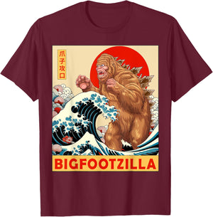 Bigfoot Japanese Art Funny Bigfoot Gifts Women Kid T-Shirt - T-Shirt | Maroon