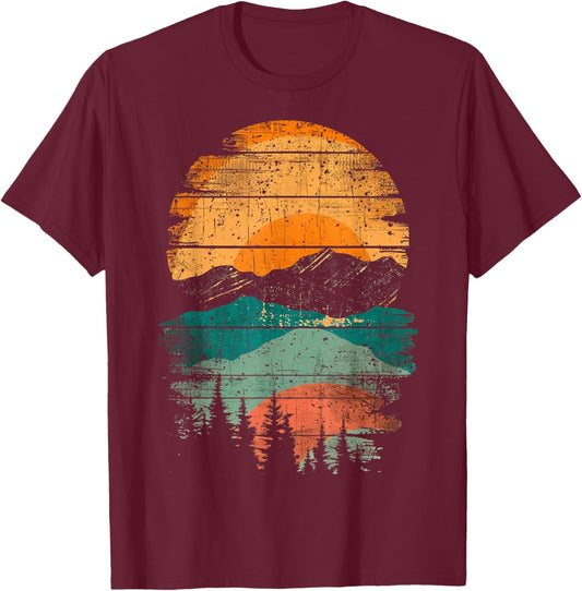 Sunset Orange Blue Distressed Nature T-Shirt - T-Shirt | Maroon