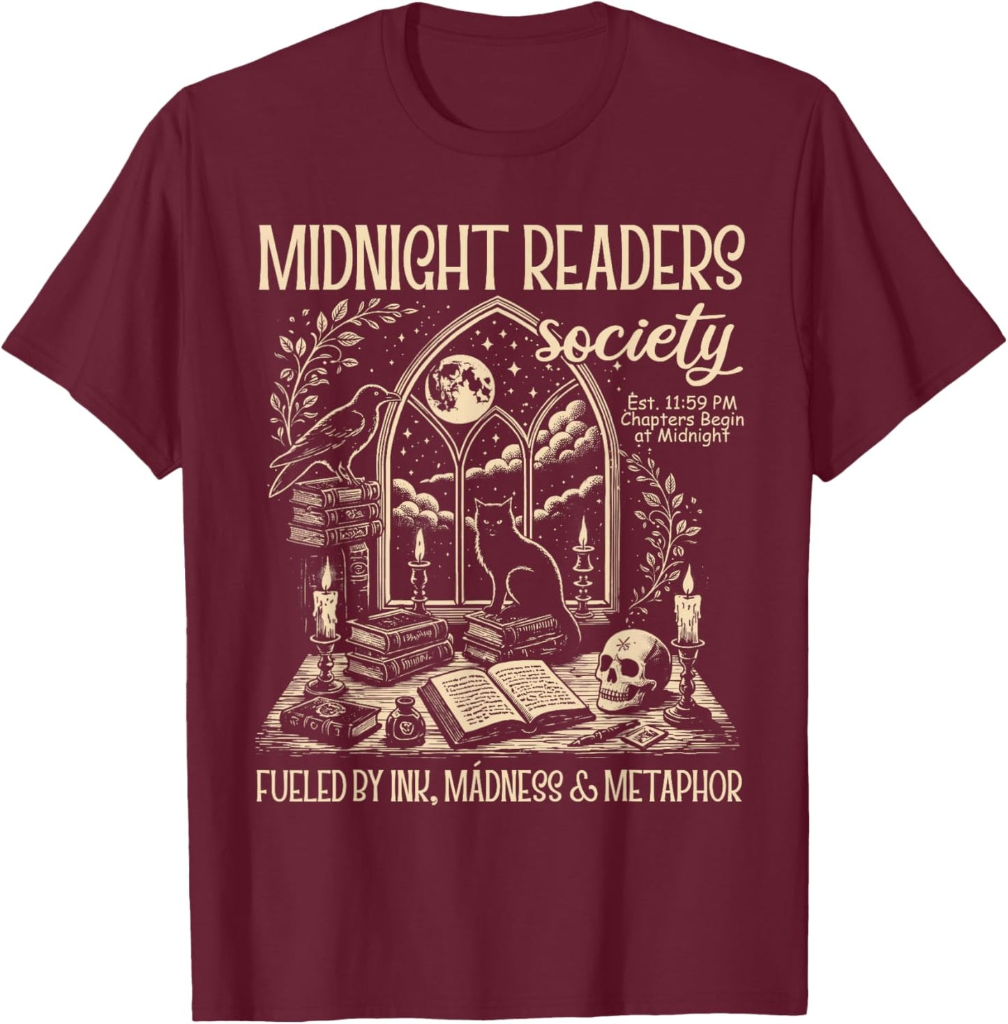 Dark Romance Book Lover Midnight Reading Readers Society T-Shirt - T-Shirt | Maroon