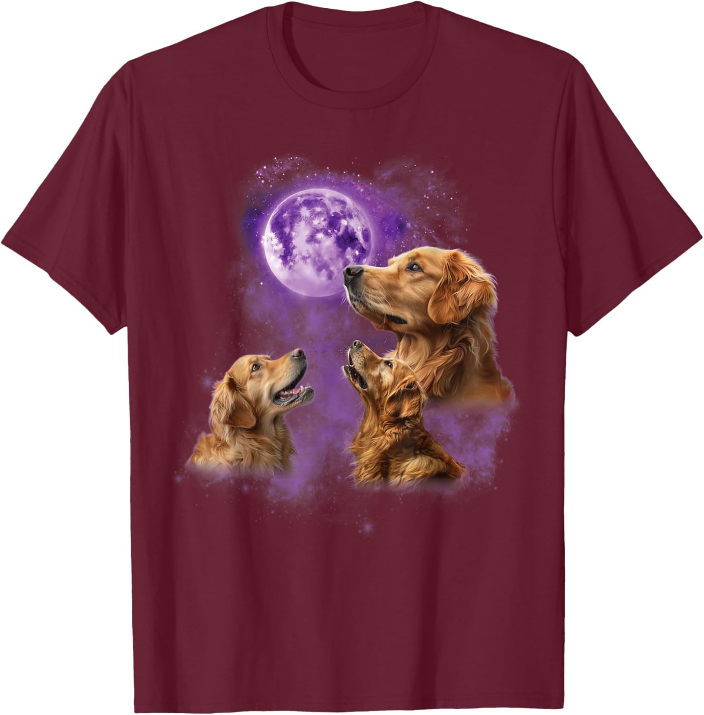 Funny Golden Retriever T Shirt - Howling at the Moon T-Shirt - T-Shirt | Maroon