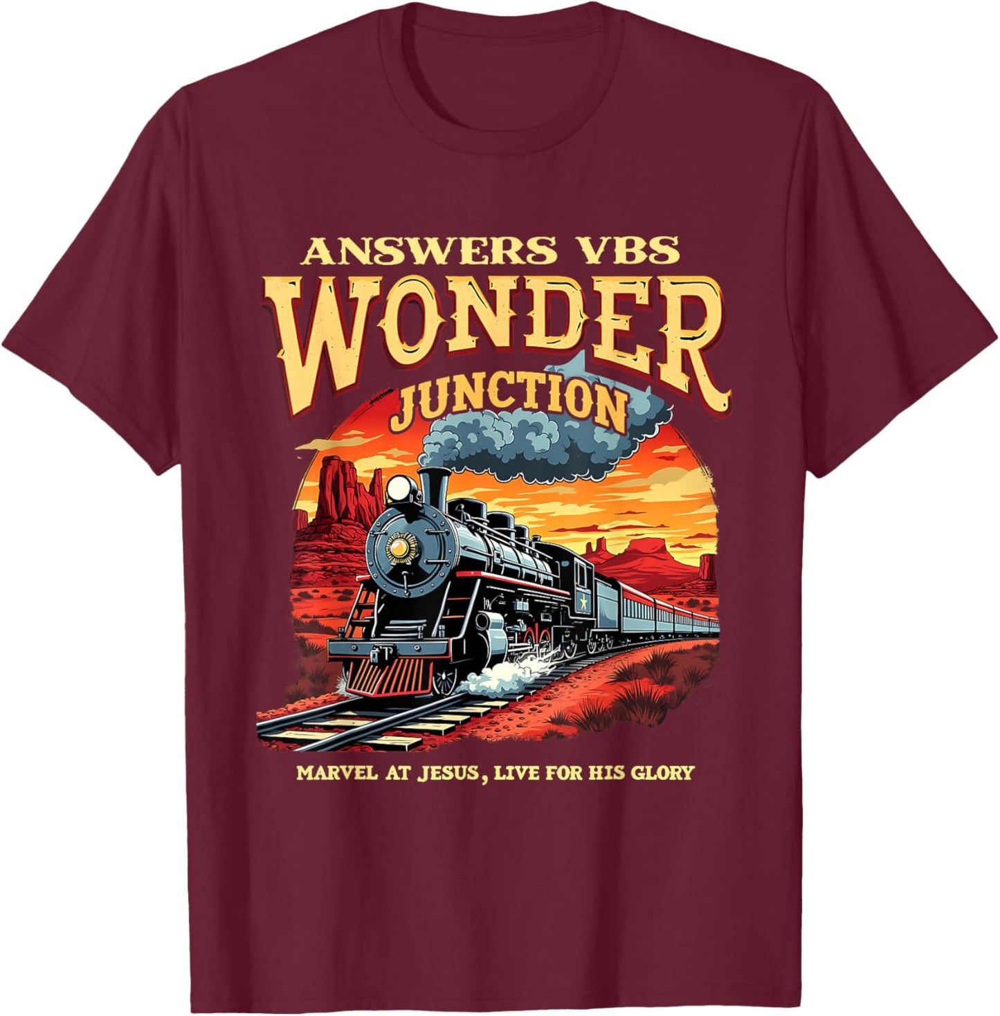 Answers VBS Wonder Junction Christian Train Theme Graphic T-Shirt - T-Shirt | Maroon