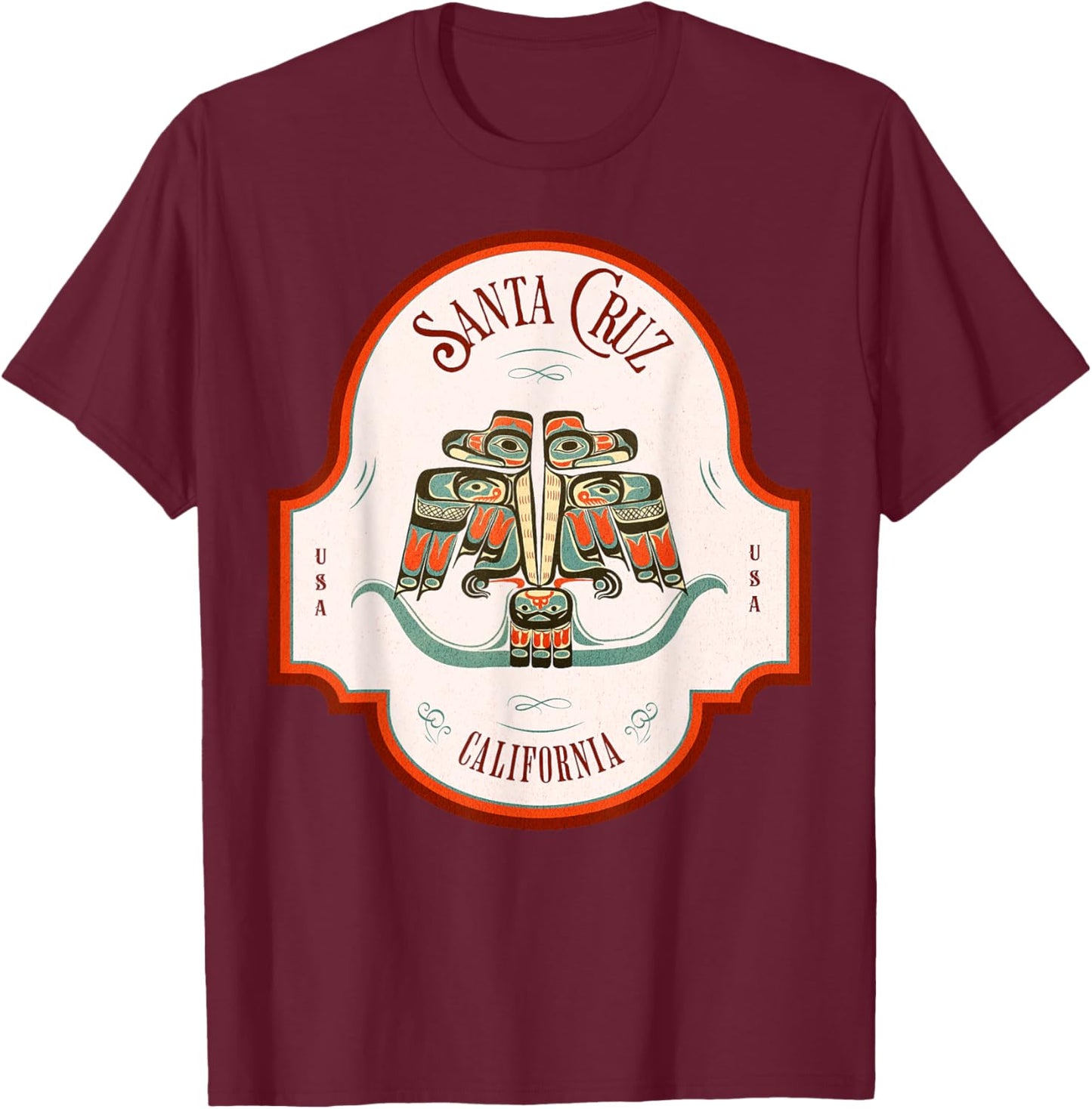 Cruz Santa CA Thunderbird Totem Pacific Northwest Native T-Shirt - T-Shirt | Maroon