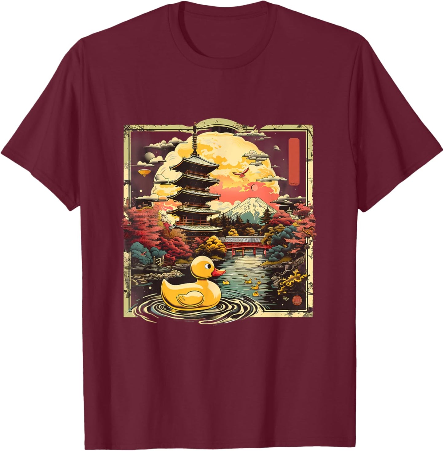 Rubber Duck Pagoda Temple Japanese Garden Rubber Duckie T-Shirt - T-Shirt | Maroon