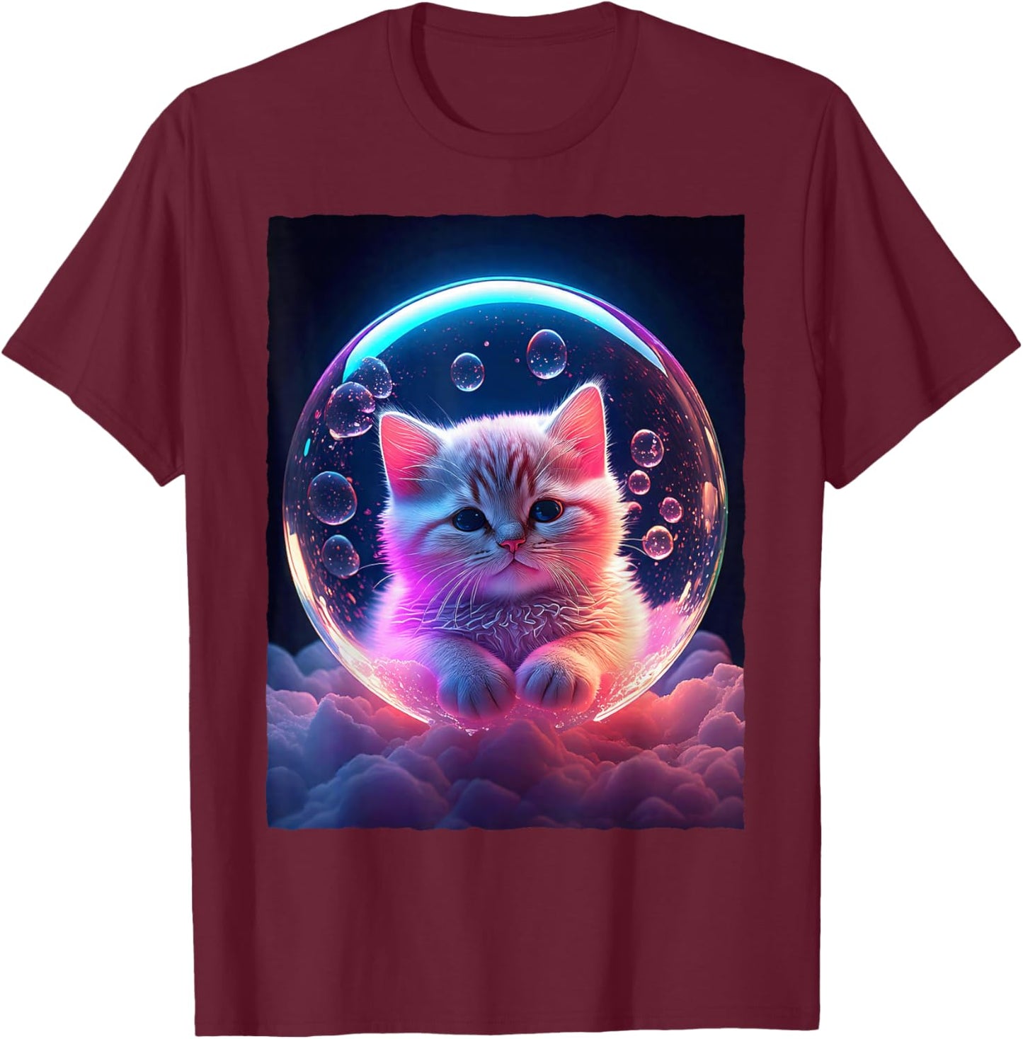 Cute Cat In Bubble Space Galaxy Kitten Kawaii Aesthetic T-Shirt - T-Shirt | Maroon