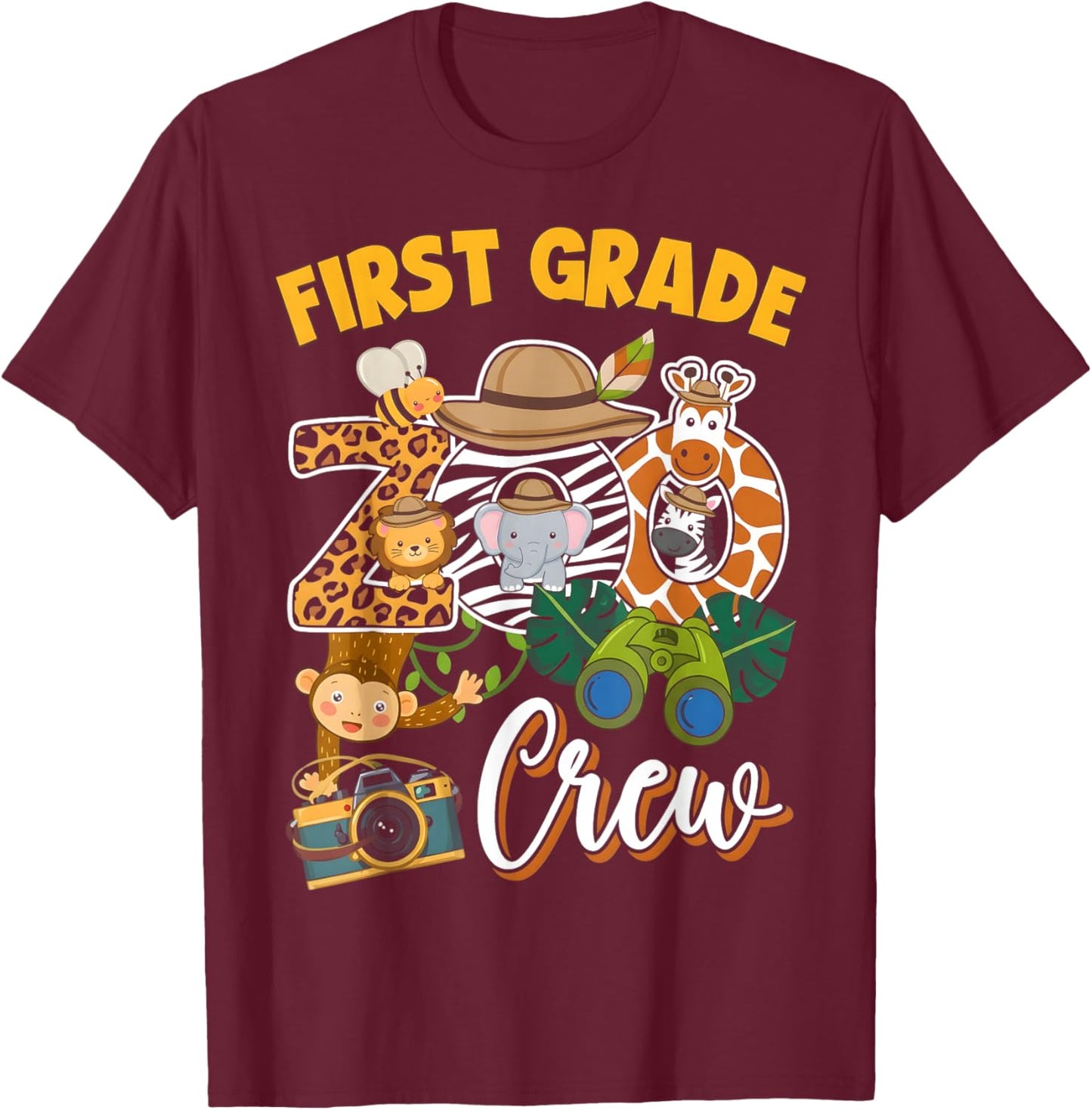 First Grade Zoo Safari Squad Matching Teacher Students T-Shirt - T-Shirt | Maroon