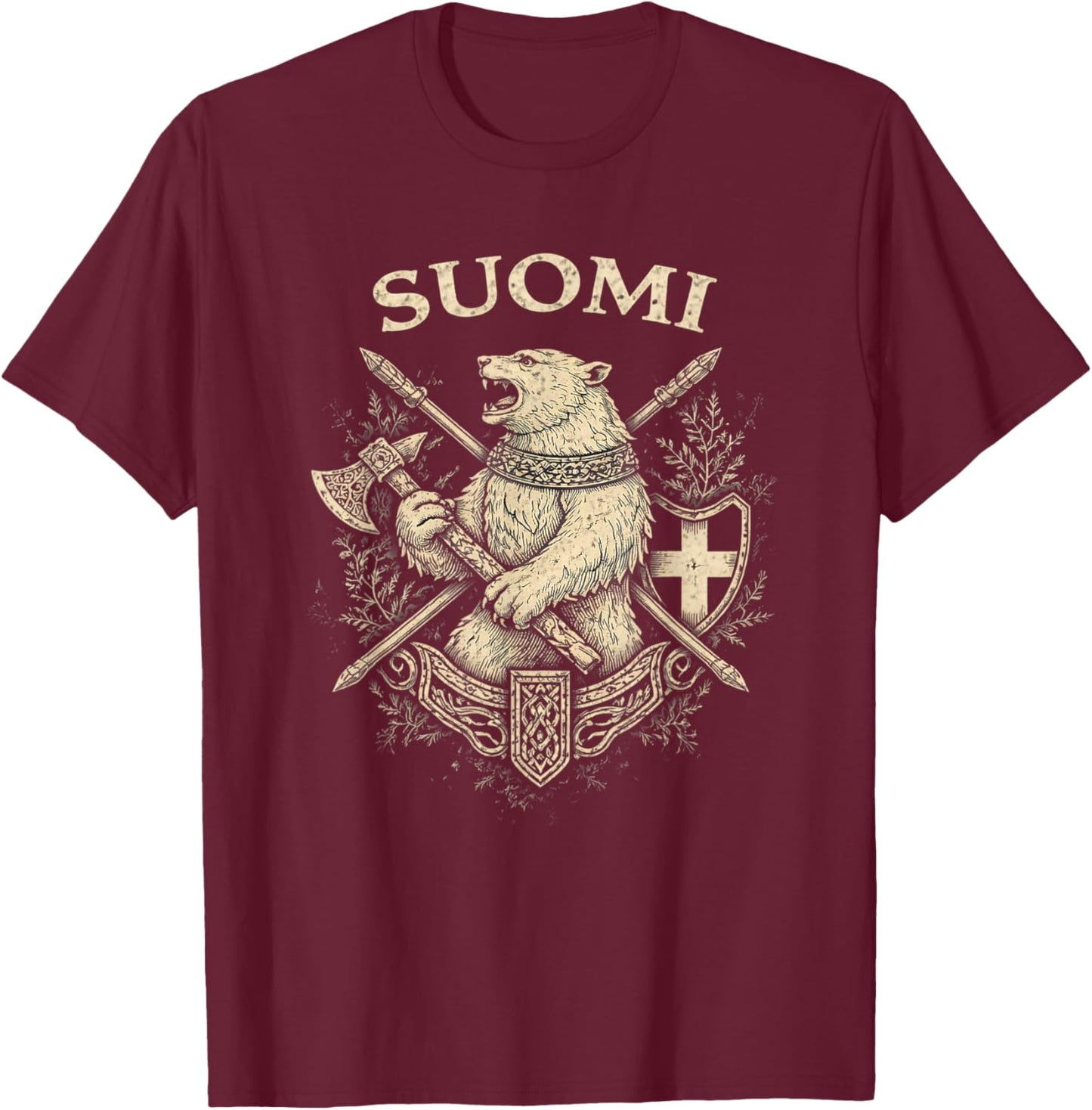 Suomi Vintage Bear Heritage Finland Finnish Pride T-Shirt - T-Shirt | Maroon