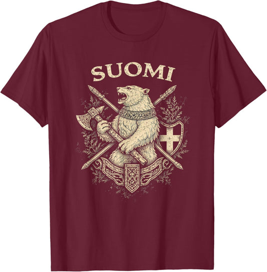 Suomi Vintage Bear Heritage Finland Finnish Pride T-Shirt - T-Shirt | Maroon