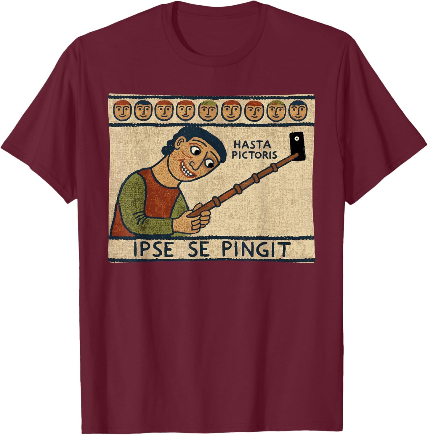 Latin Scholar Selfie Stick Funny Medieval Tapestry T-Shirt - T-Shirt | Maroon