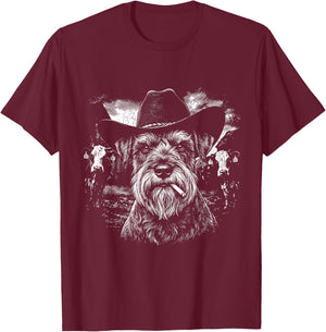 Funny Schnauzer Western Graphic Cowboy Dog Smoking Meme T-Shirt - T-Shirt | Maroon