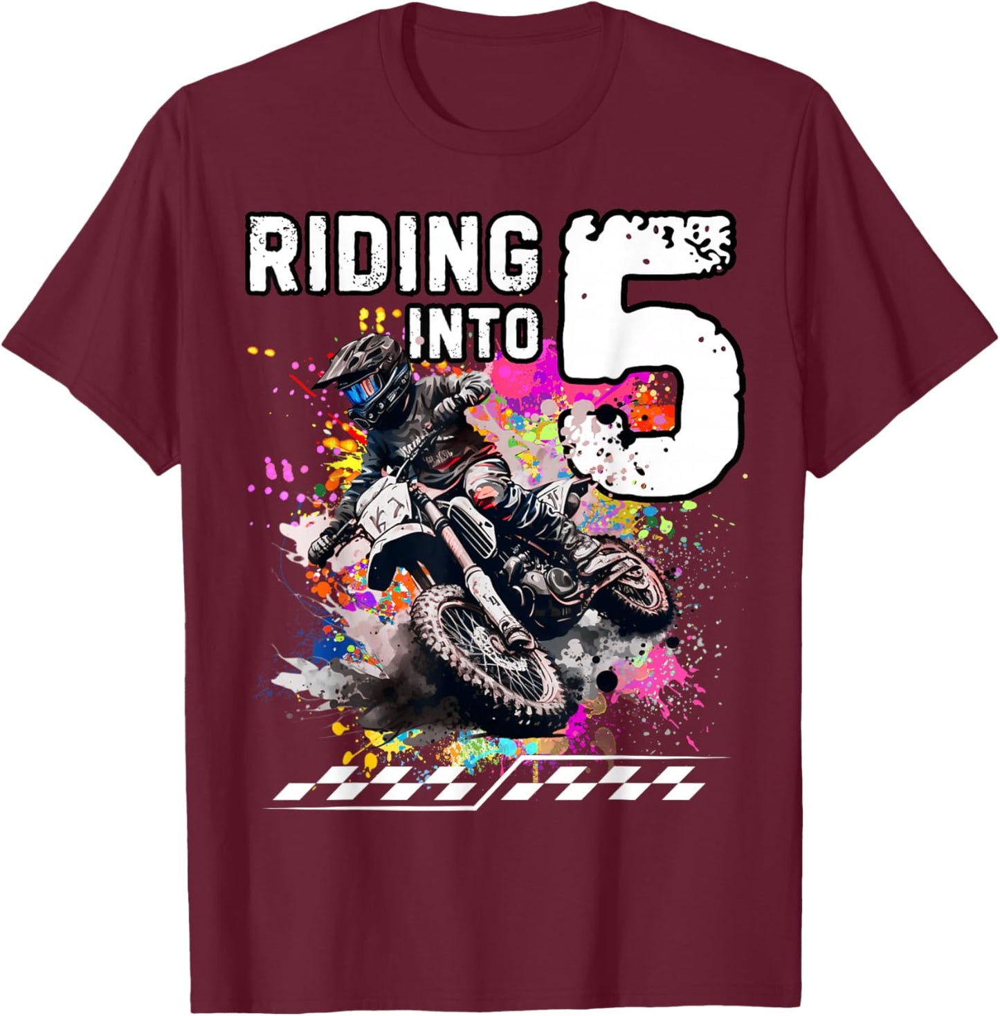 Motocross Birthday 5th Year Old Riding Into 5 MX Dirt Bike T-Shirt - T-Shirt | Maroon