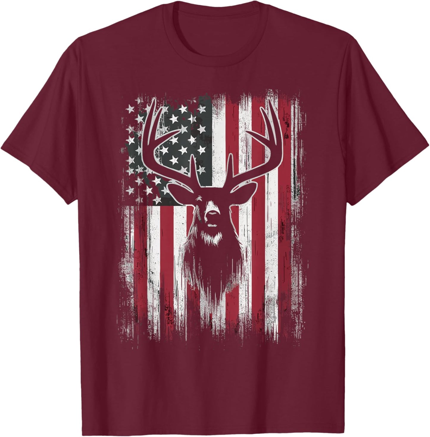 Deer Hunting American Flag T-Shirt - T-Shirt | Maroon
