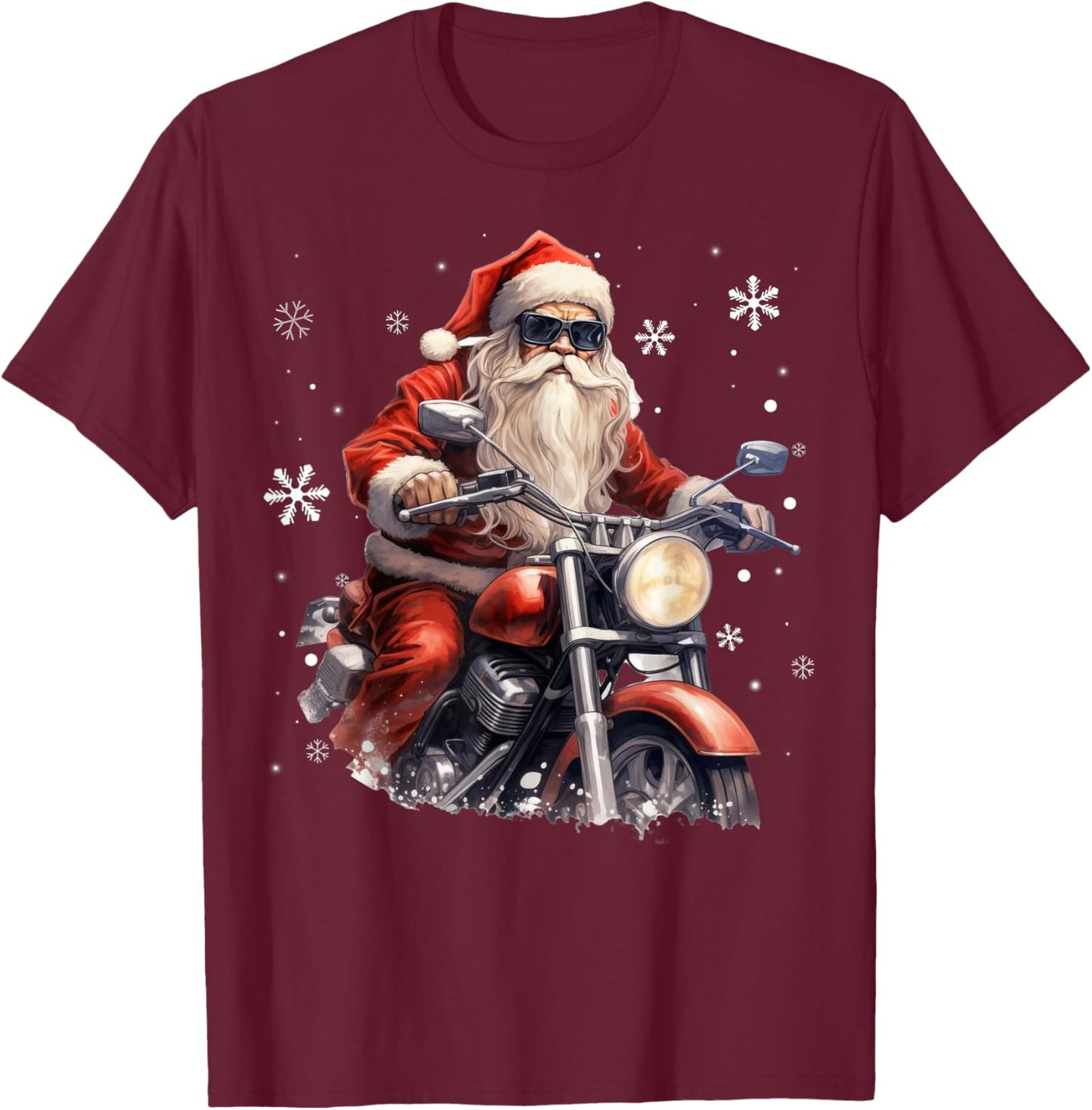 Santa Riding a Motorcycle Biker Motorcycle Lover Xmas Pajama T-Shirt - T-Shirt | Maroon