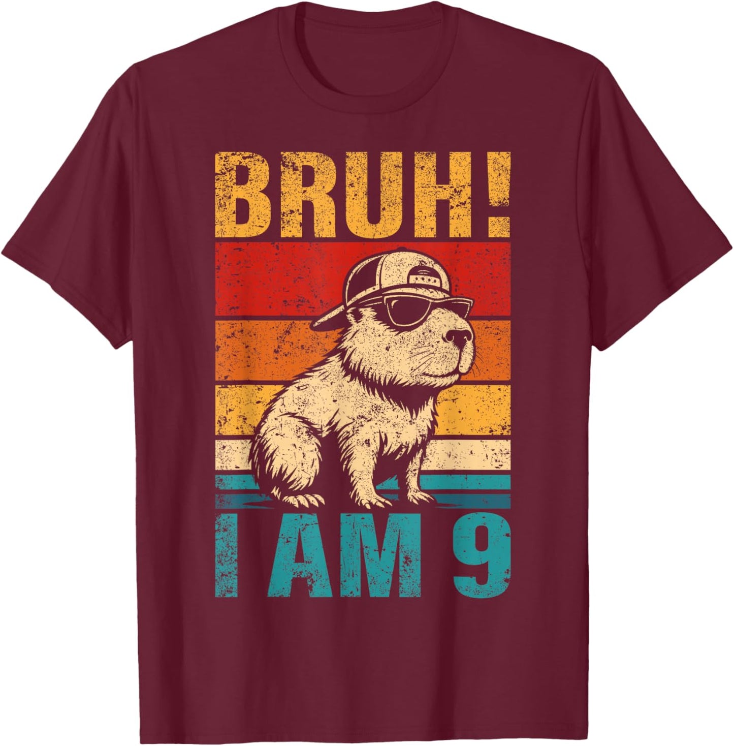 9 Year Old Birthday Boy Capybara Bruh It's My 9th Birthday T-Shirt - T-Shirt | Maroon