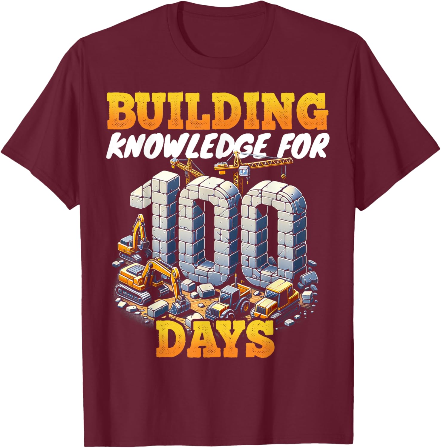 100 Days of School Boys Teacher 100th Day Construction Truck T-Shirt - T-Shirt | Maroon