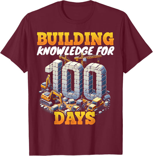 100 Days of School Boys Teacher 100th Day Construction Truck T-Shirt - T-Shirt | Maroon