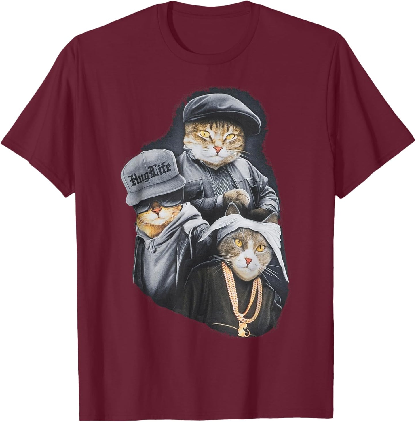 Hug Life Cat Designs Black Adult Classic Fit Modern Classic Cartoon Life T-Shirt - T-Shirt | Maroon