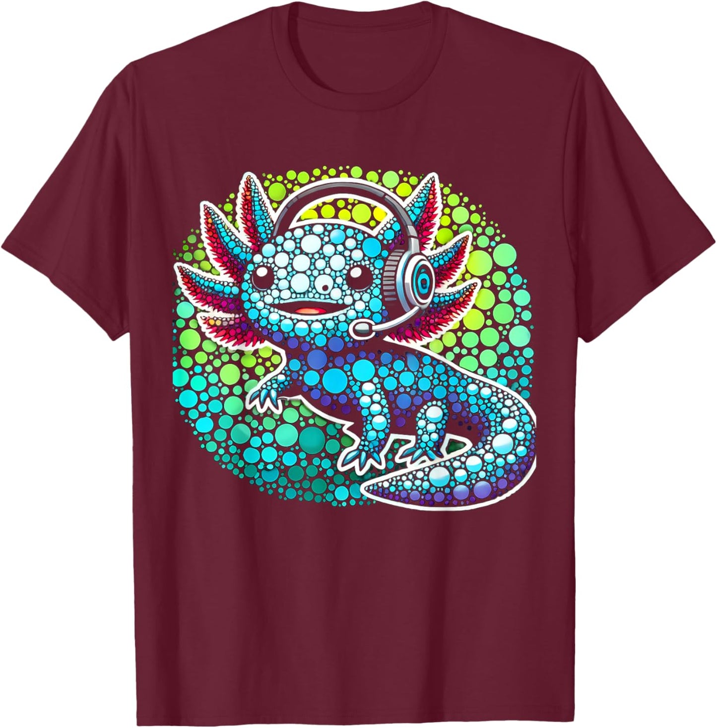 Gamer Axolotl Polka Dot Video Games Day Headphone Boys Youth T-Shirt - T-Shirt | Maroon