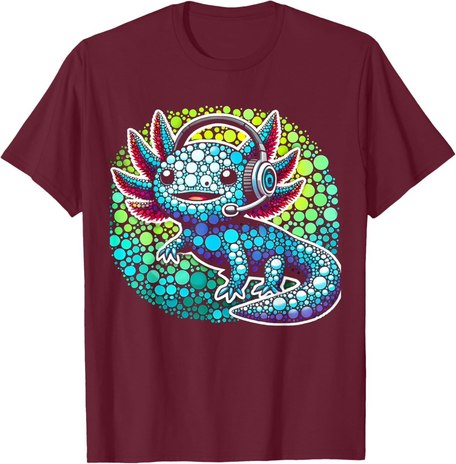 Gamer Axolotl Polka Dot Video Games Day Headphone Boys Youth T-Shirt - T-Shirt | Maroon