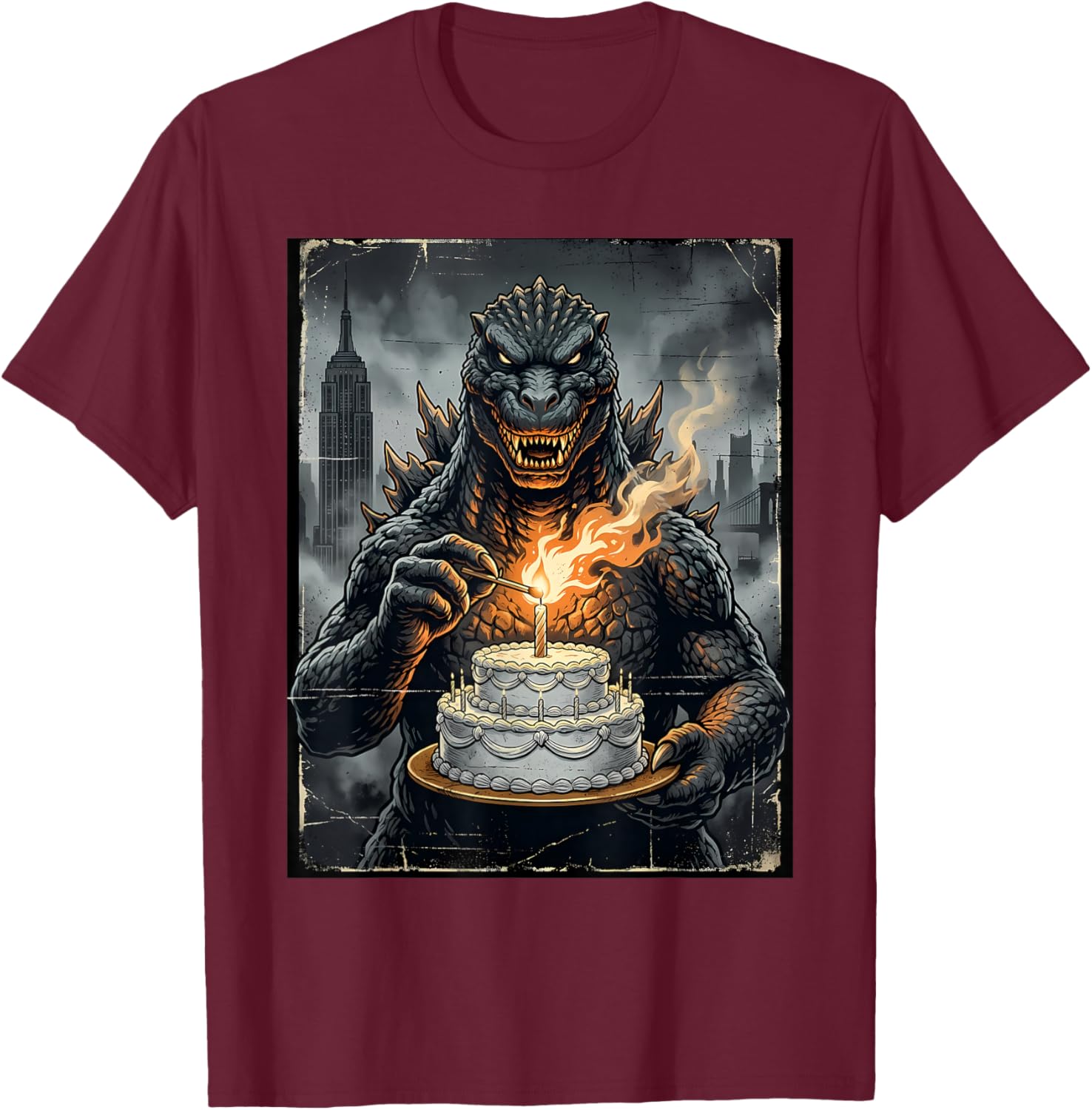 Japanese Monster Birthday Cake Funny Party Women Men Kids T-Shirt - T-Shirt | Maroon