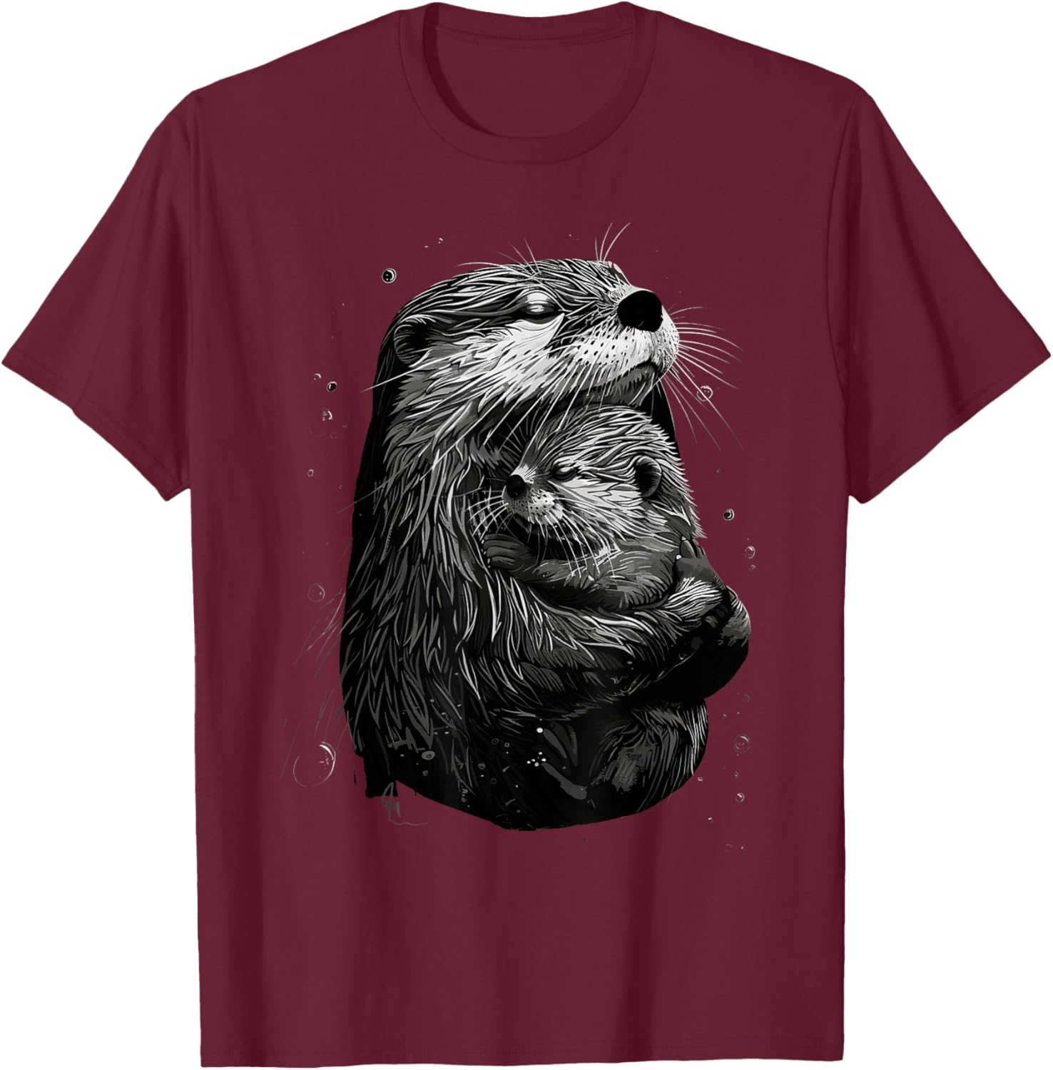 Mom Child Otter Mama Baby Animal Graphic Cute Mothers Day T-Shirt - T-Shirt | Maroon