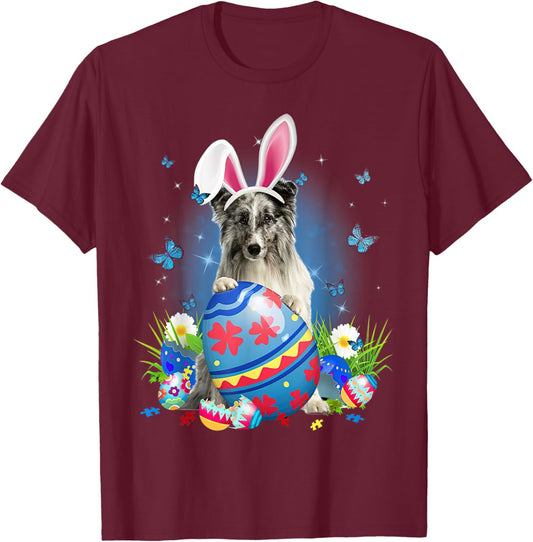 Easter Cute Shetland Sheepdog Dog Lover Bunny Eggs Easter T-Shirt - T-Shirt | Maroon
