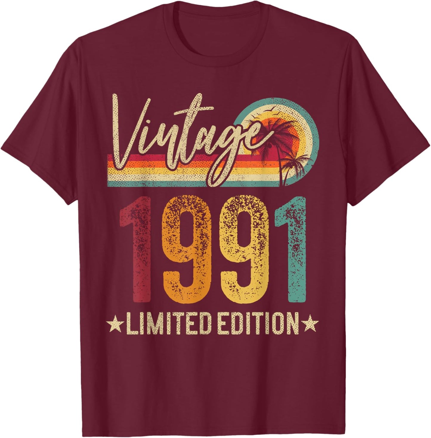 Retro 1991 35 Years Old 35th Birthday Vintage Men Women T-Shirt - T-Shirt | Maroon