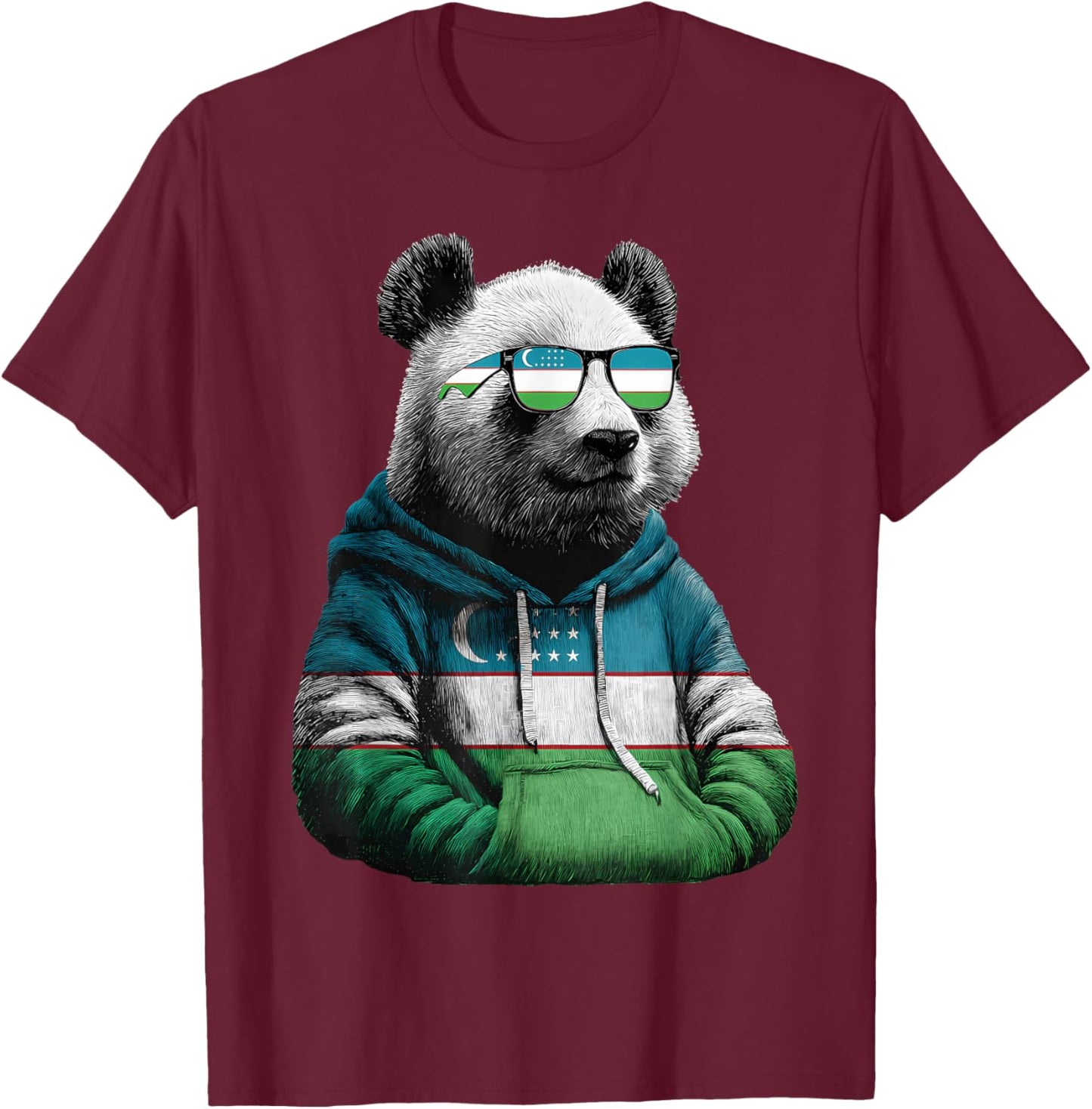 Uzbekistan Flag Panda Uzbek Roots T-Shirt - T-Shirt | Maroon