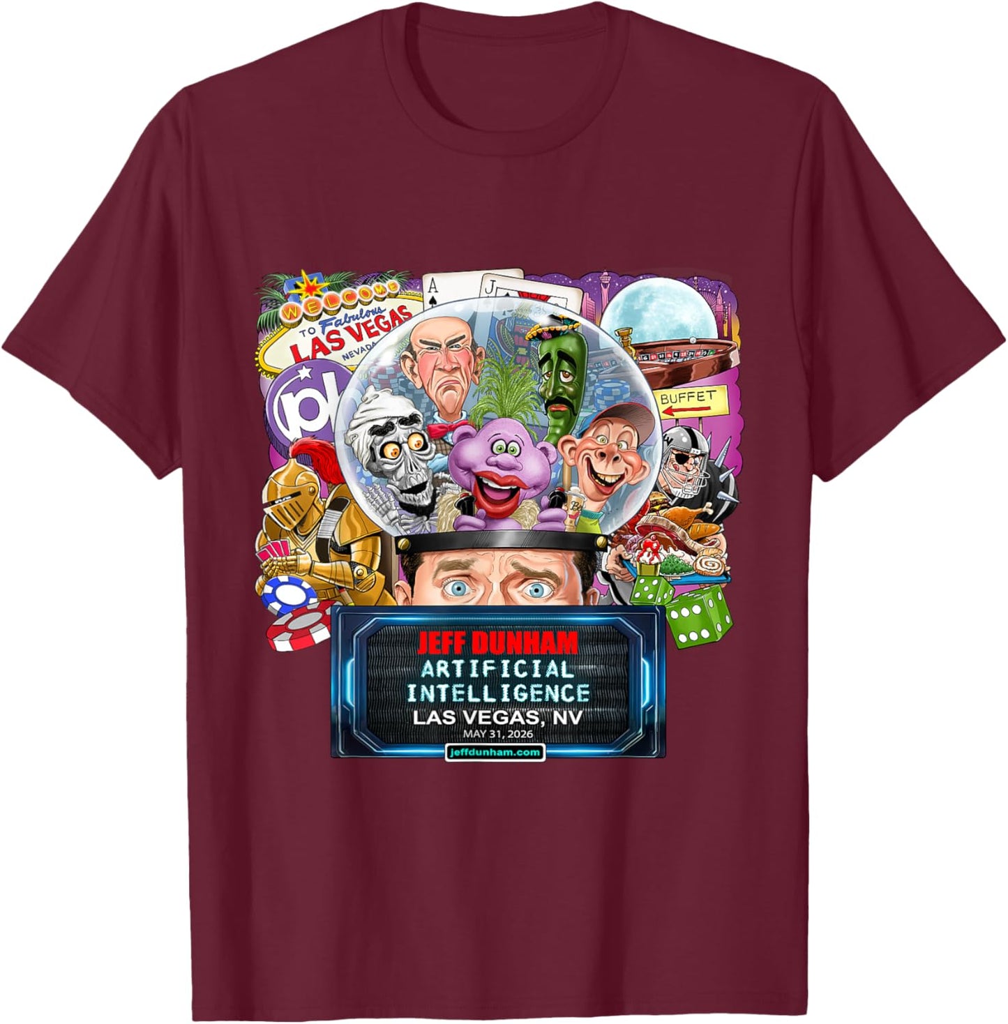 Jeff Dunham Las Vegas, NV (2026) T-Shirt - T-Shirt | Maroon