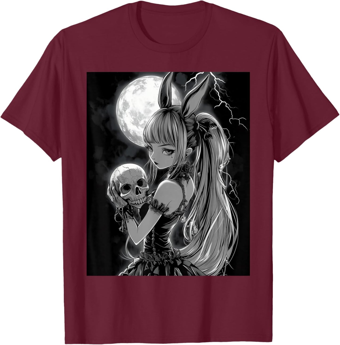 Anime Girl Bunny Skull Goth Women Skull Gothic Anime Bunny T-Shirt - T-Shirt | Maroon