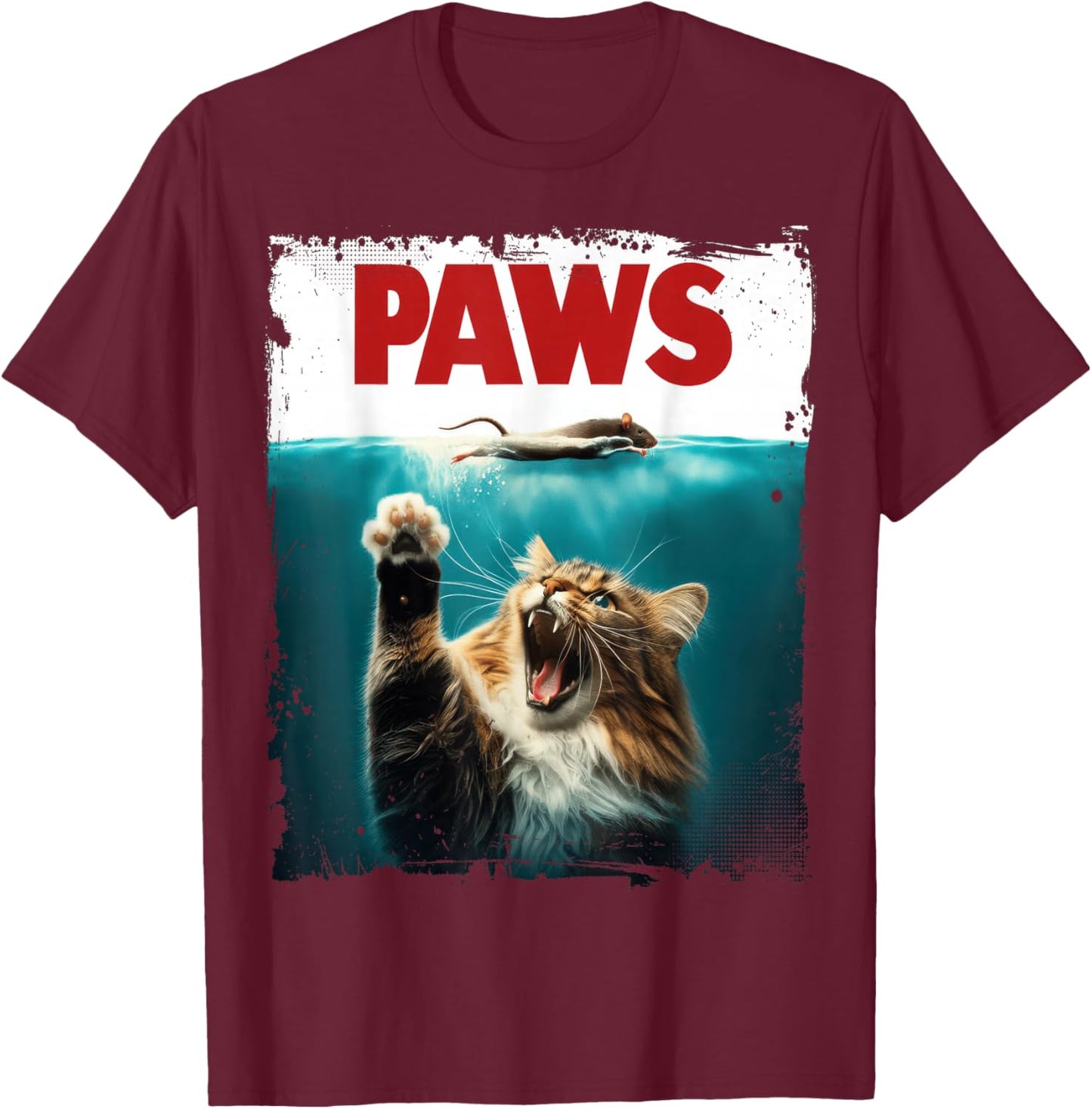 Paws Cat and Mouse Shark Parody Funny Cat Lovers T-Shirt - T-Shirt | Maroon