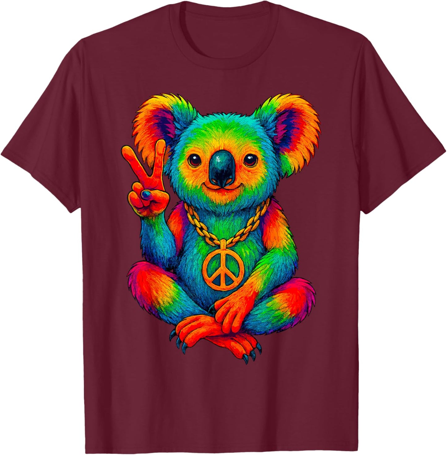 Tie-Dye Koala Peace Sign Hippo T-Shirt - T-Shirt | Maroon