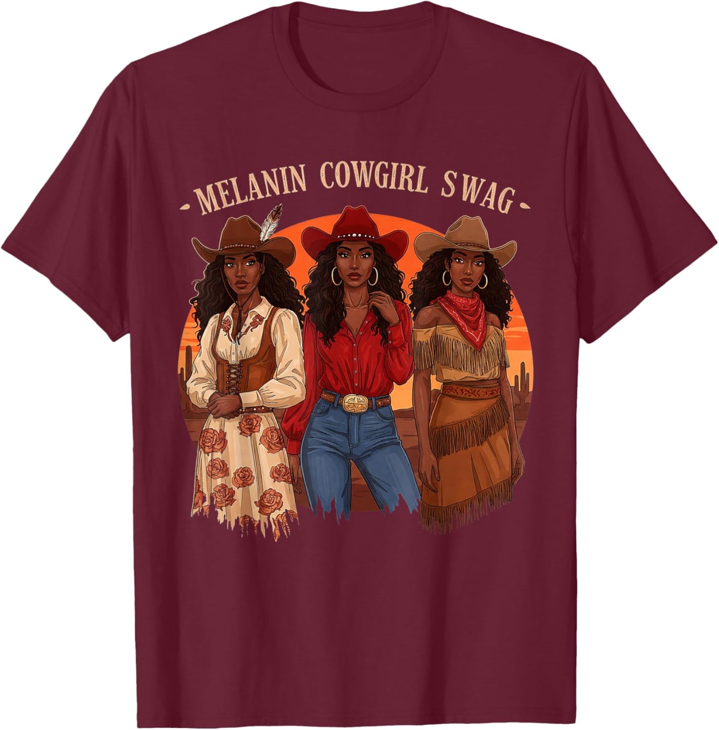 Let's Go Girls Retro Western Country Melanin Cowgirl Swag T-Shirt - T-Shirt | Maroon