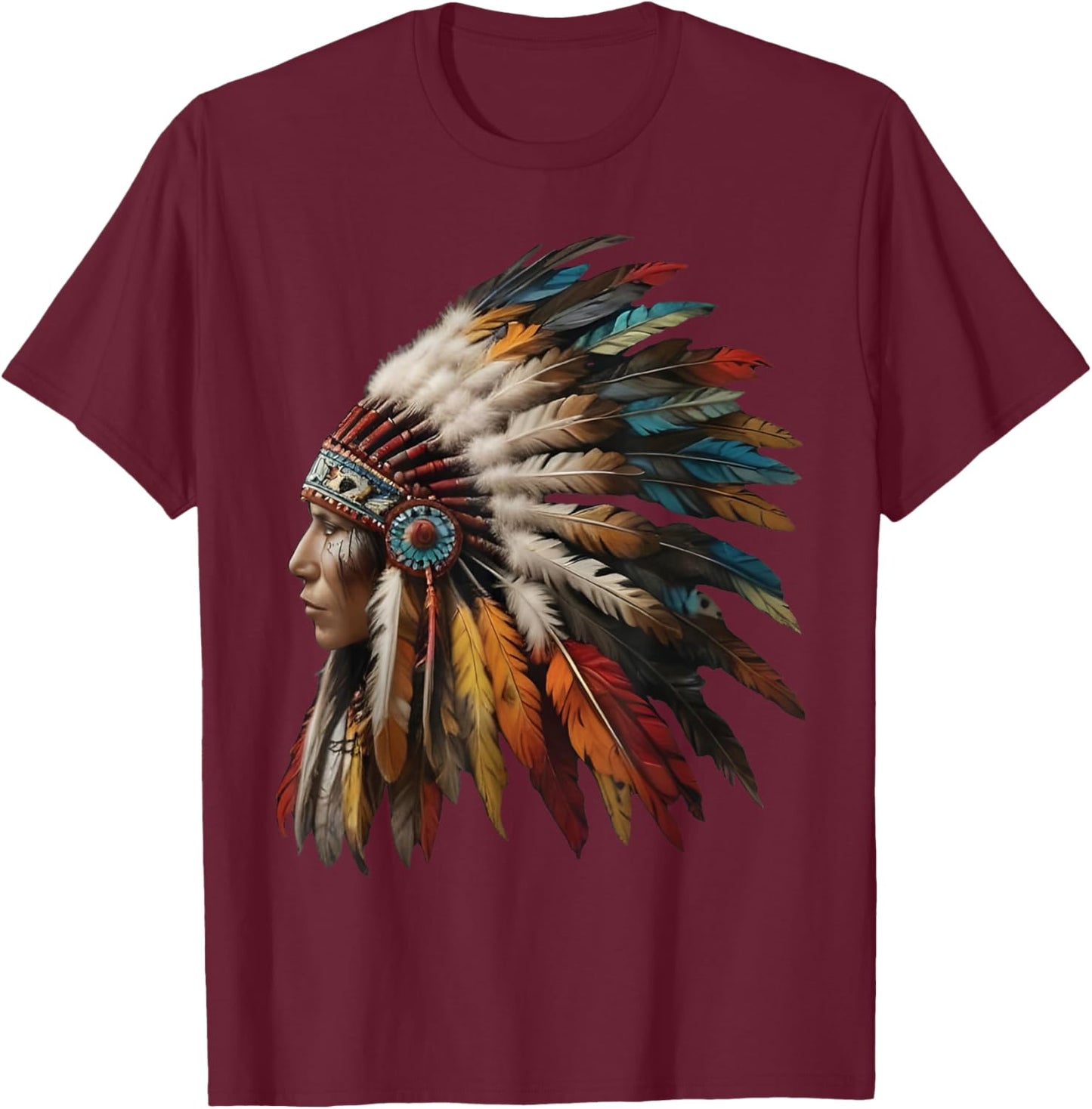 Native American Indian Headdress Graphic Women T-Shirt - T-Shirt | Maroon