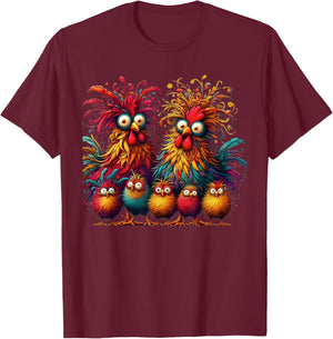 Eagerlys Colorful Funny Chicken Art Crazy Chicken Family T-Shirt - T-Shirt | Maroon