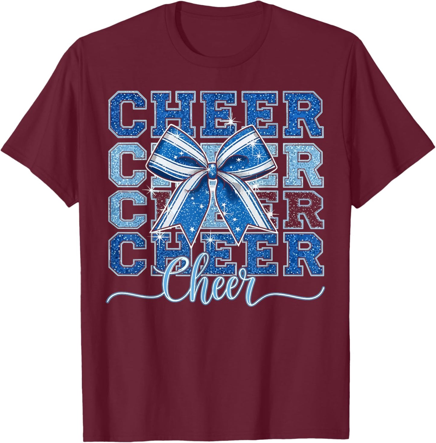 Coquette Cheer Bow Team Cheerleader Cheerleading Blue T-Shirt - T-Shirt | Maroon