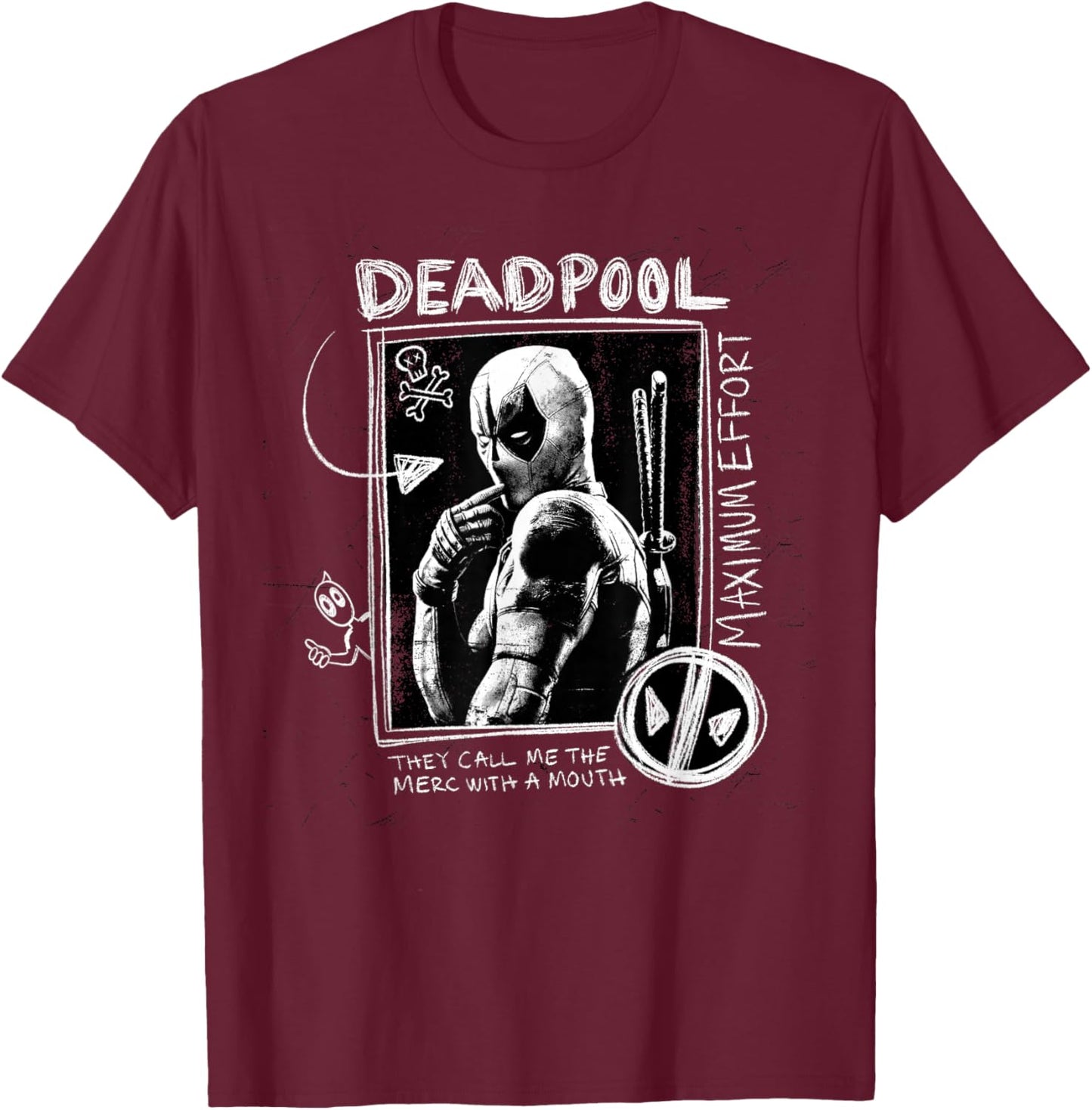 Marvel Studios Deadpool & Wolverine Maximum Effort Chalk Art T-Shirt - T-Shirt | Maroon