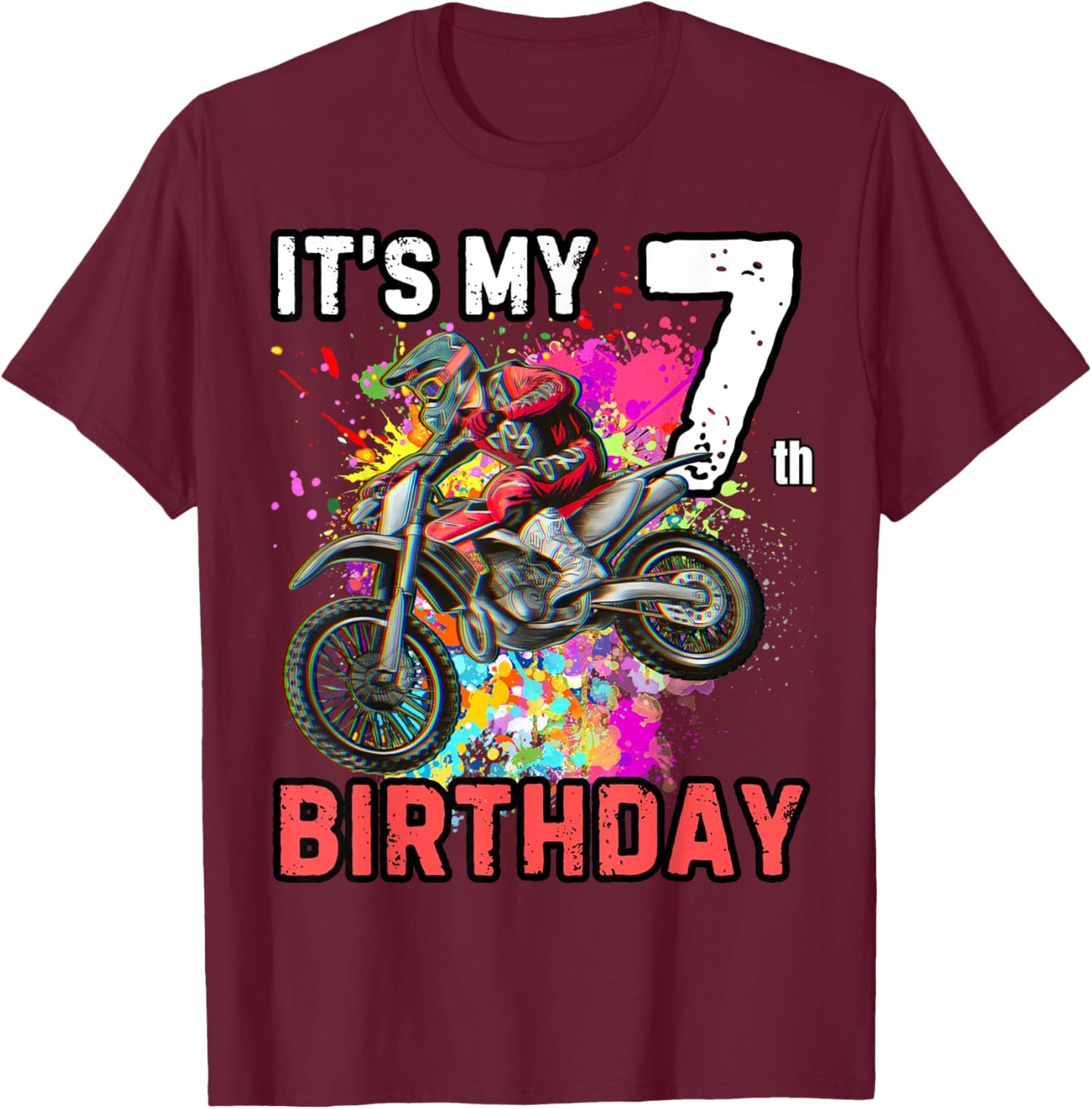 It's my 7th Boy Birthday Dirt Bike MX Motocross Birthday T-Shirt - T-Shirt | Maroon