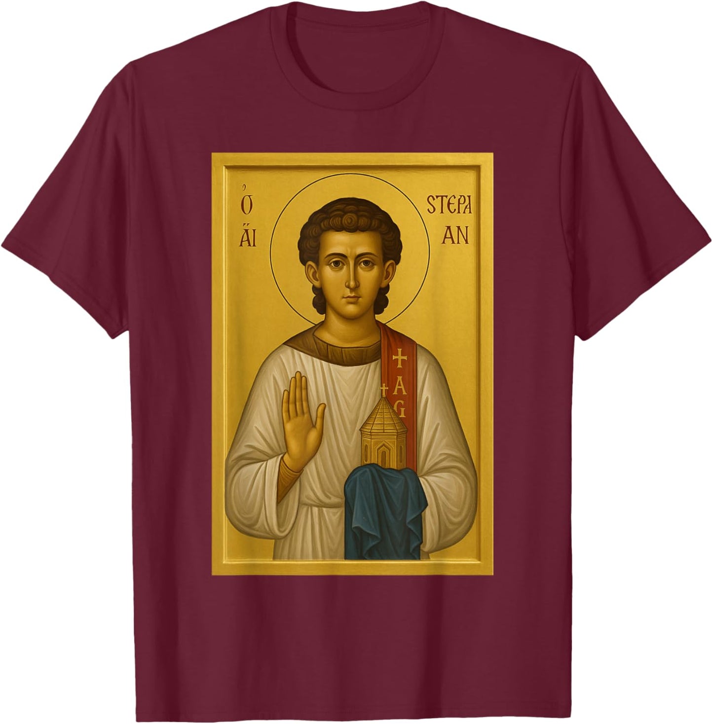 Orthodox Saint Stephen Protomartyr Icon T-Shirt - T-Shirt | Maroon