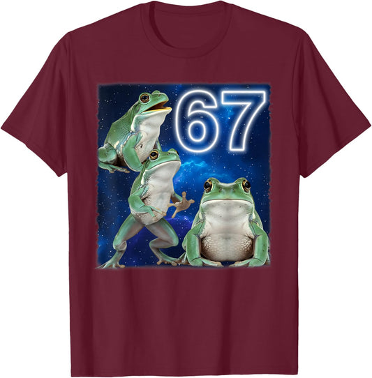 67 Meme Frog Howling at The Moon Parody 67 Six Seven Meme T-Shirt - T-Shirt | Maroon