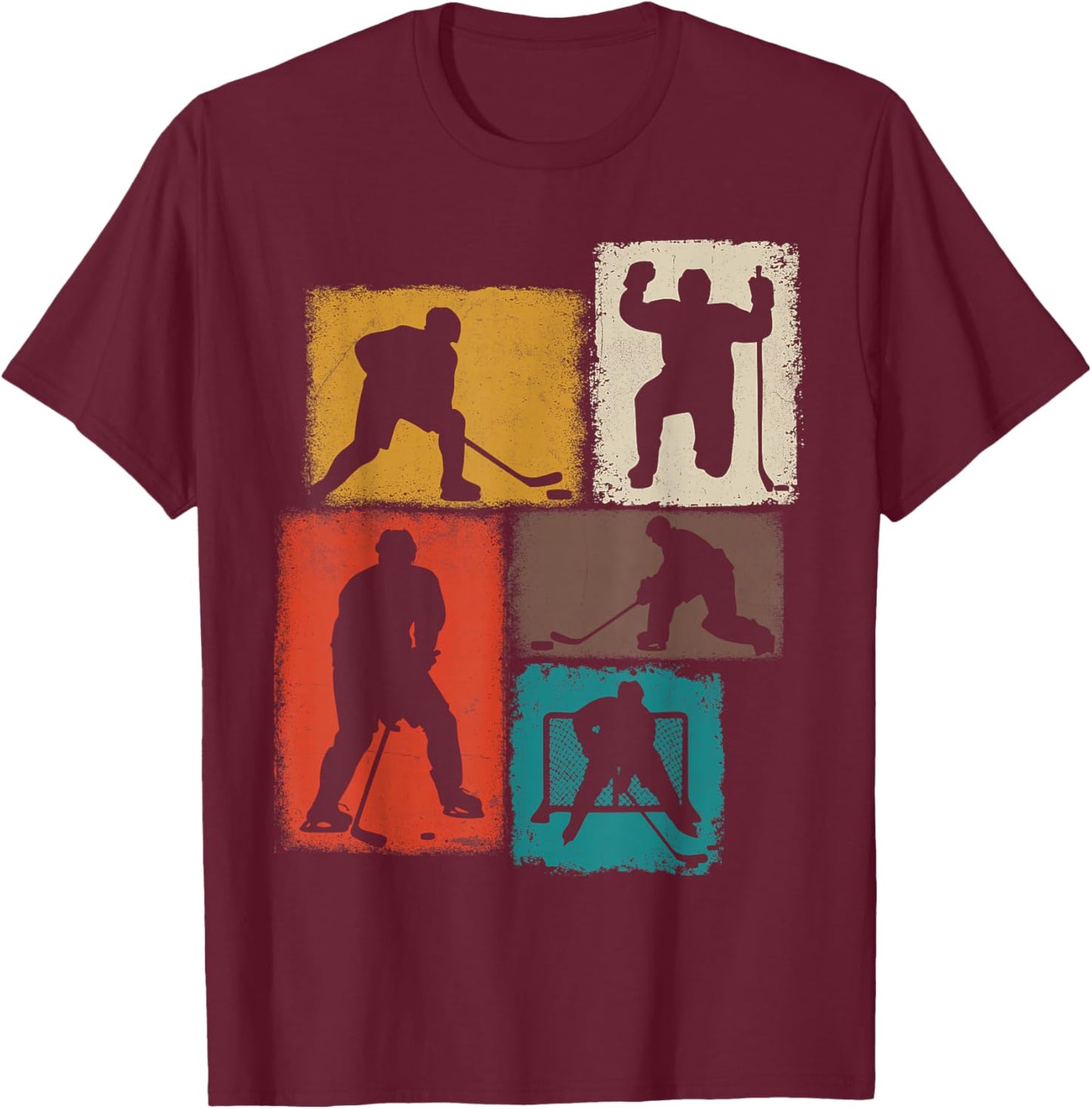 Hockey Player Collage Men Kids Coach Youth Boys T-Shirt - T-Shirt | Maroon