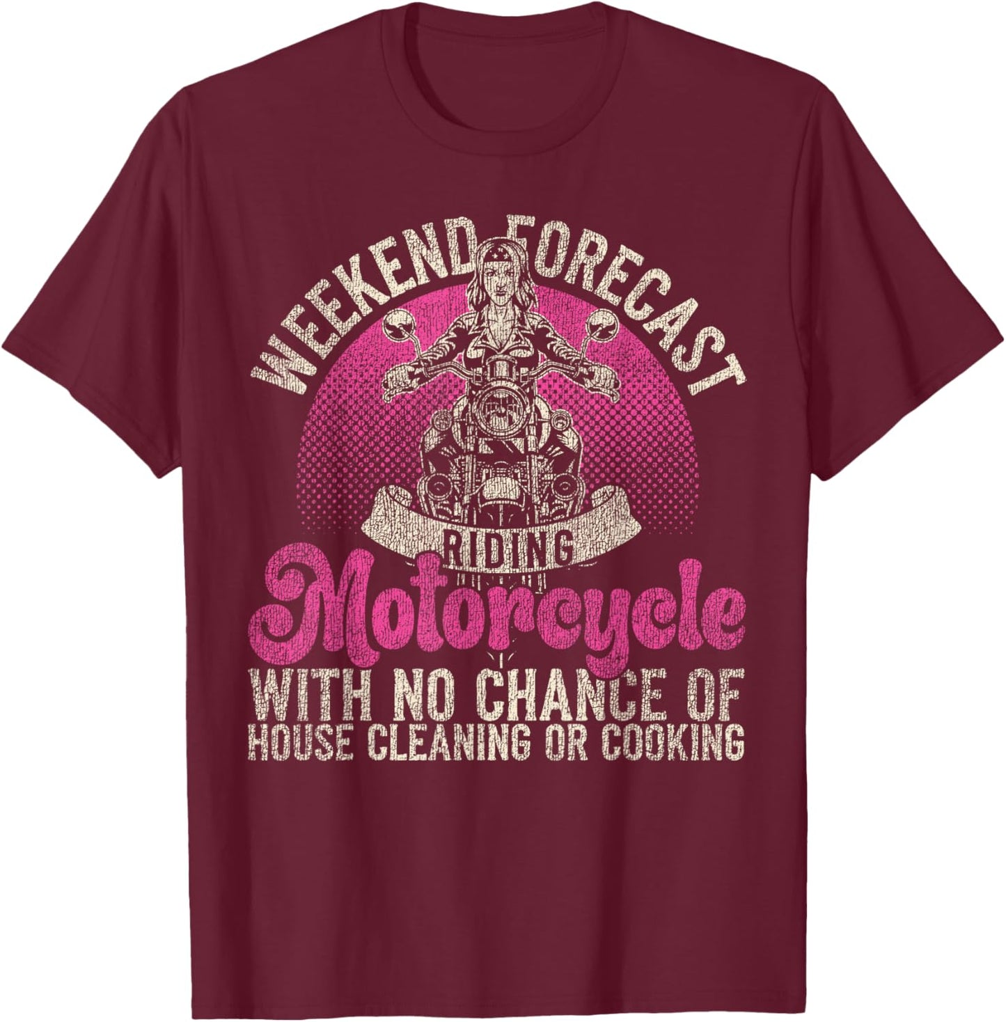 Classic Motorcycle Biker Weekend Forecast: Riding Motorcycle T-Shirt - T-Shirt | Maroon