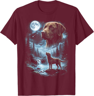 Chesapeake Bay Retriever Howling to the Moon Retro 90's Dog T-Shirt - T-Shirt | Maroon