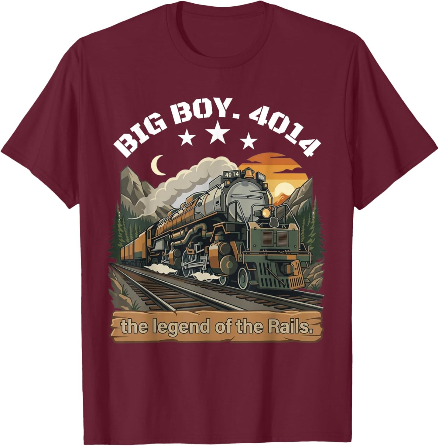 Big Boy 4014 Steam Engine Locomotive Train Vintage Railroad T-Shirt - T-Shirt | Maroon