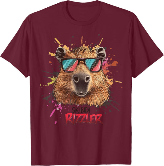 Funny Skibidi Toilet Rizzler Capybara Rizz Meme T-Shirt - T-Shirt | Maroon