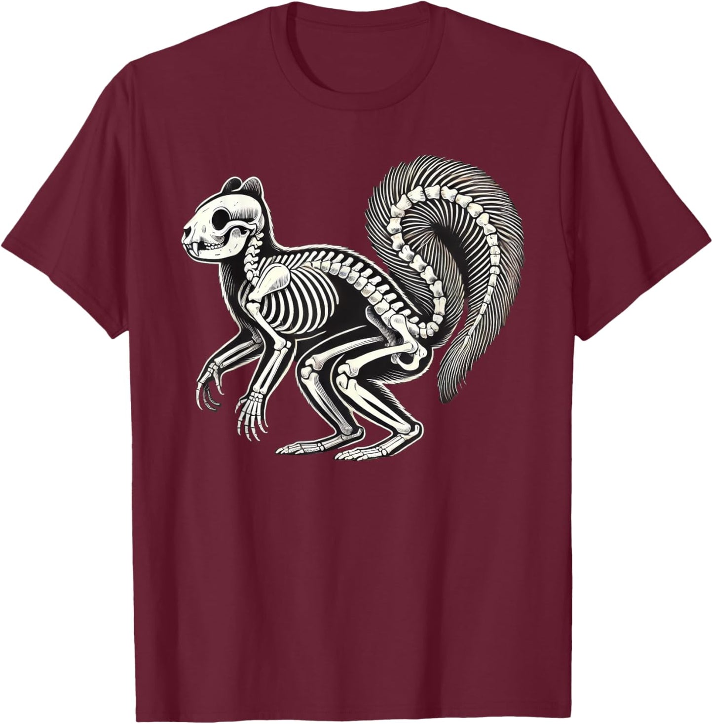 Squirrel Skeleton Halloween T-Shirt - T-Shirt | Maroon