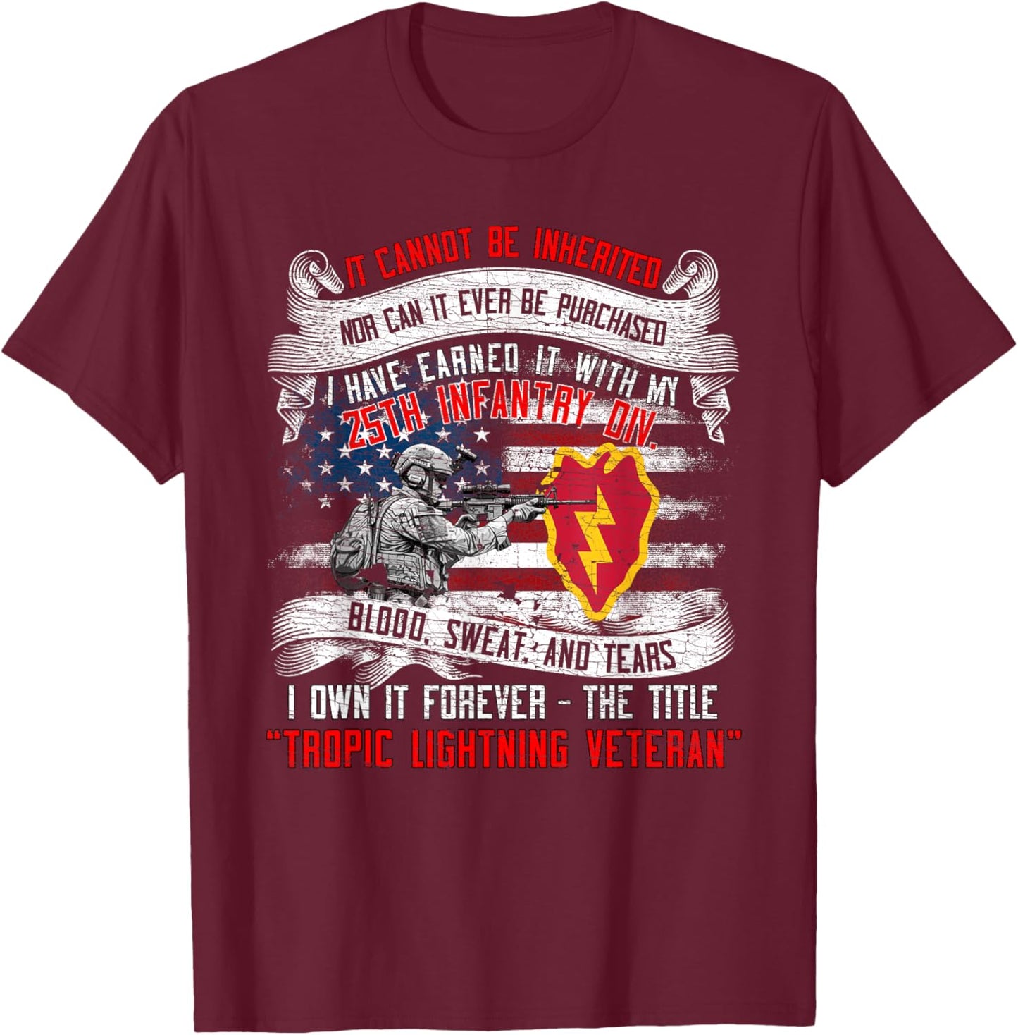 25th Infantry Division 25 ID Tropic Lightning Division T-Shirt - T-Shirt | Maroon