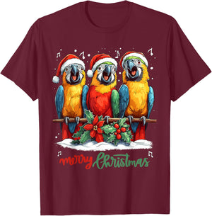 Funny Parrot with Santa Hat on Christmas, Cool Xmas macaw T-Shirt - T-Shirt | Maroon