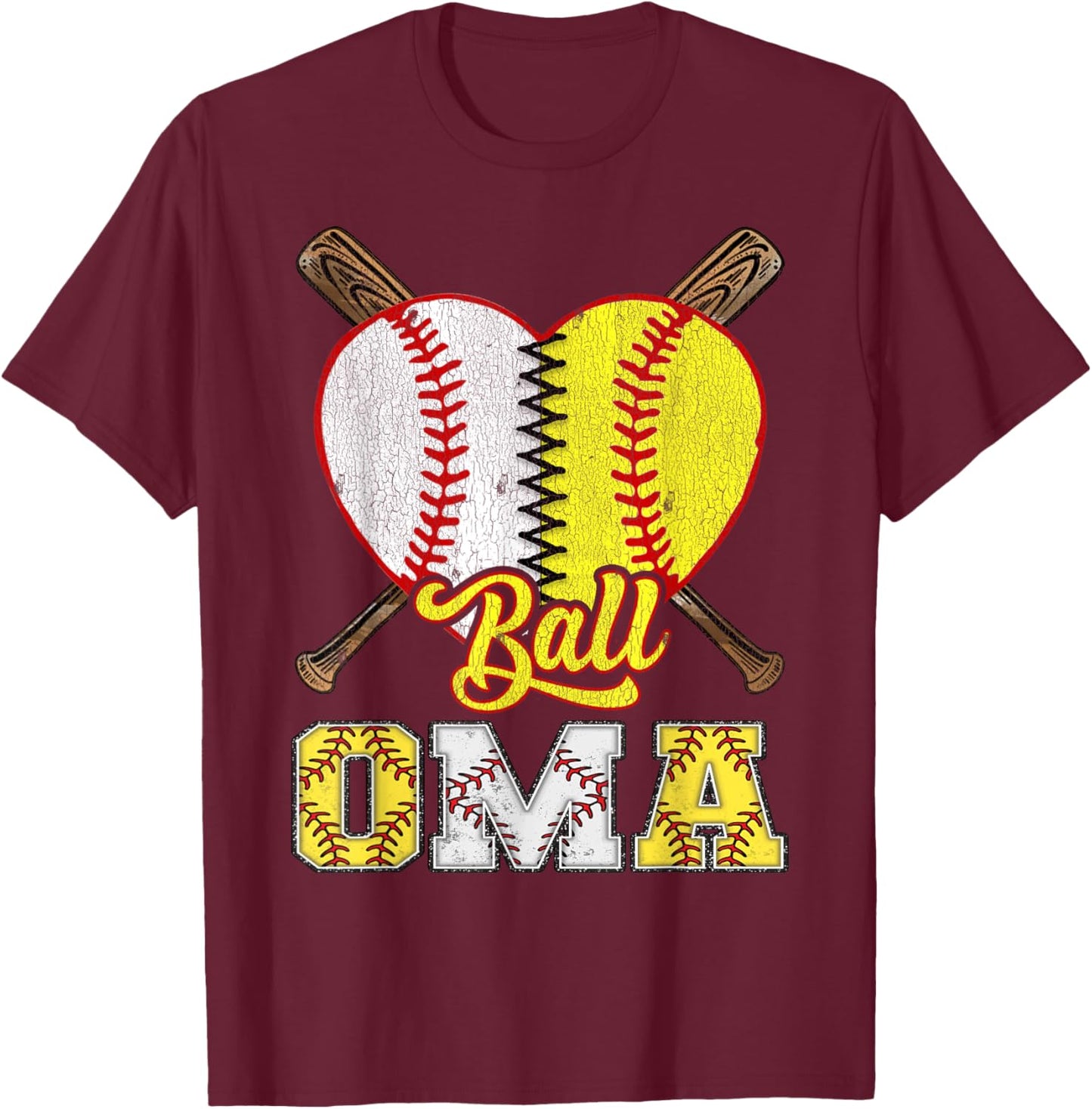 Oma Of Both Ball Oma Half Baseball Softball T-Shirt - T-Shirt | Maroon