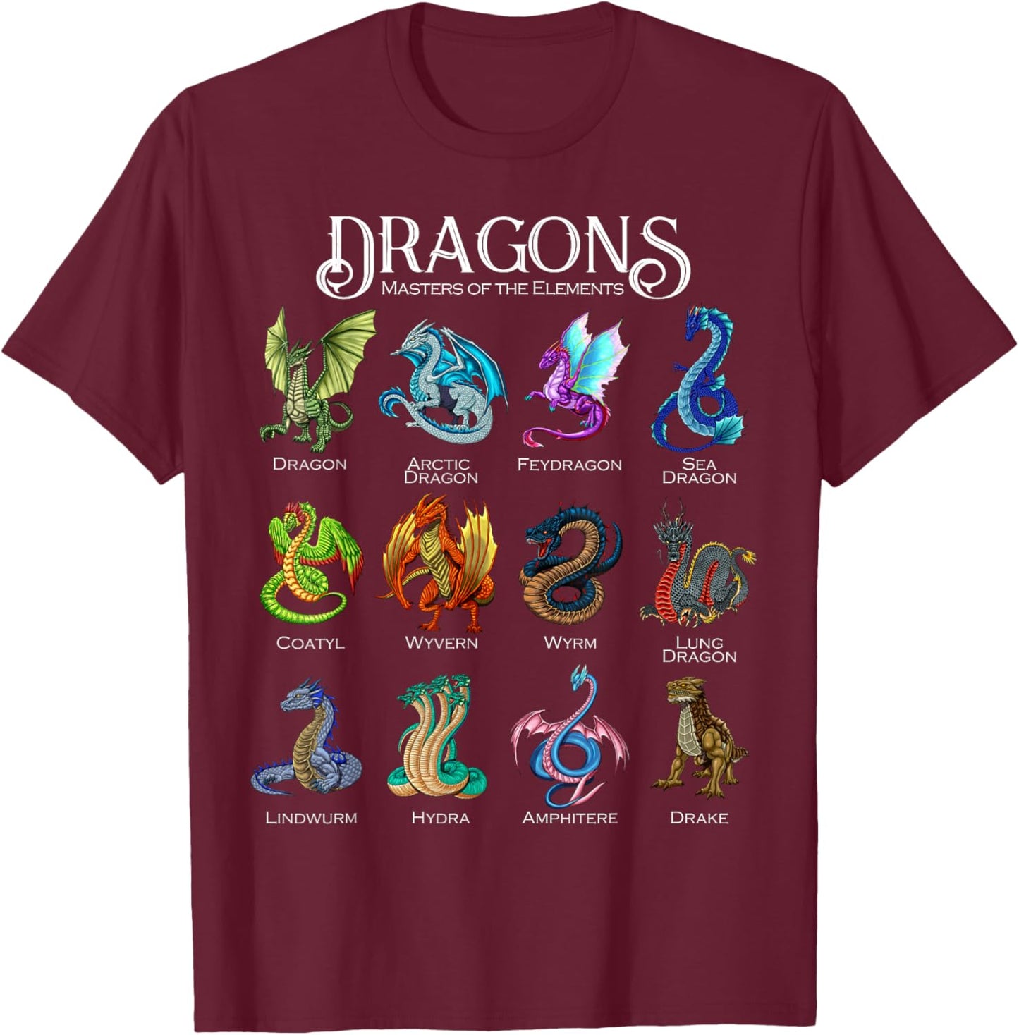 Legendary Dragon Types - Dragons T-Shirt - T-Shirt | Maroon