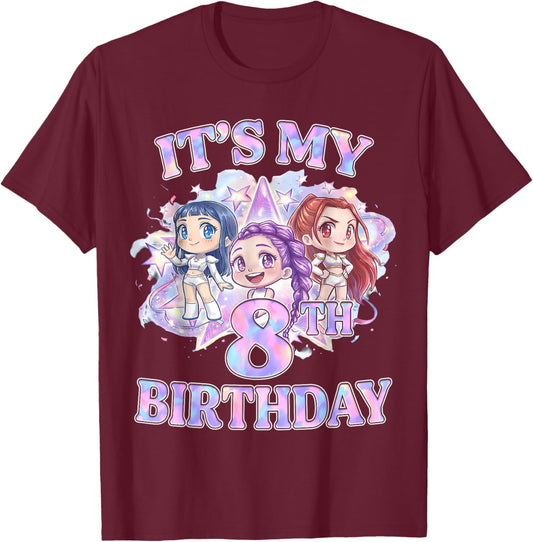 8 Years Old Birthday K pop Kids 8th Bday Girls K-pop T-Shirt - T-Shirt | Maroon
